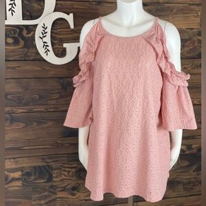 ODDY‎ | Open Laser Cut Swiss Cold Shoulder Ruffle Trim Cami Straps Blouse